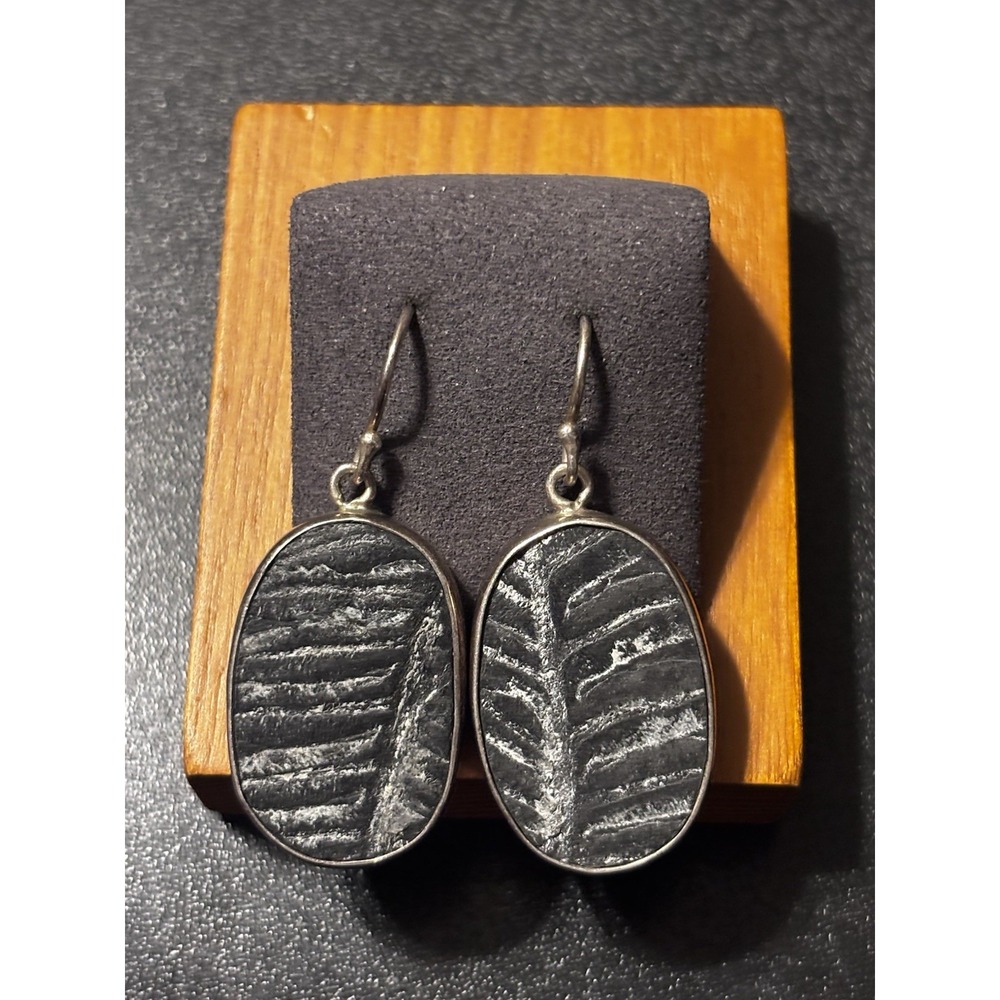 Sterling Starborn Fossil Earrings Floral Boho Rustic Nature Slate Earthy Look